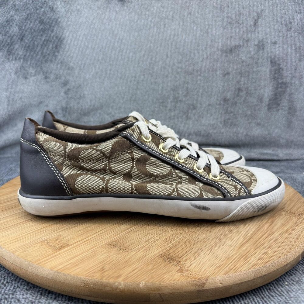 Coach Shoes Womens Size 7.5 Brown Signature Canvas Lace Up Barrett Sneakers
